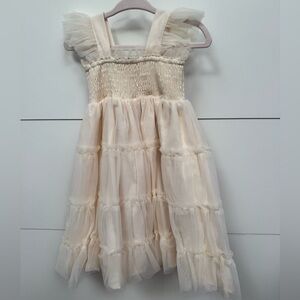 Charming Cream Kids Dress with Ruffled Sleeves